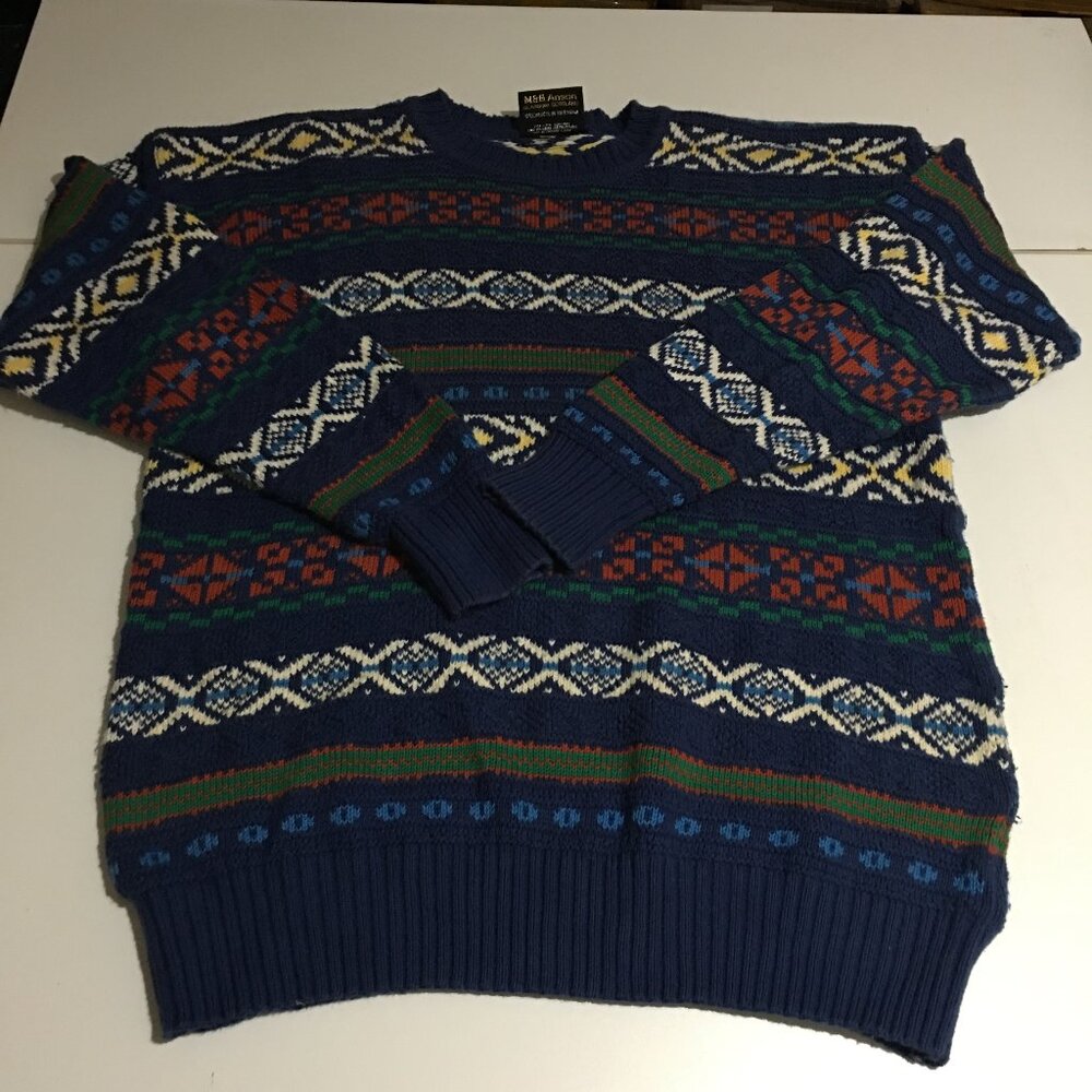 Maban of Scotland Mens Sweater Size 42" Large Blue Striped
